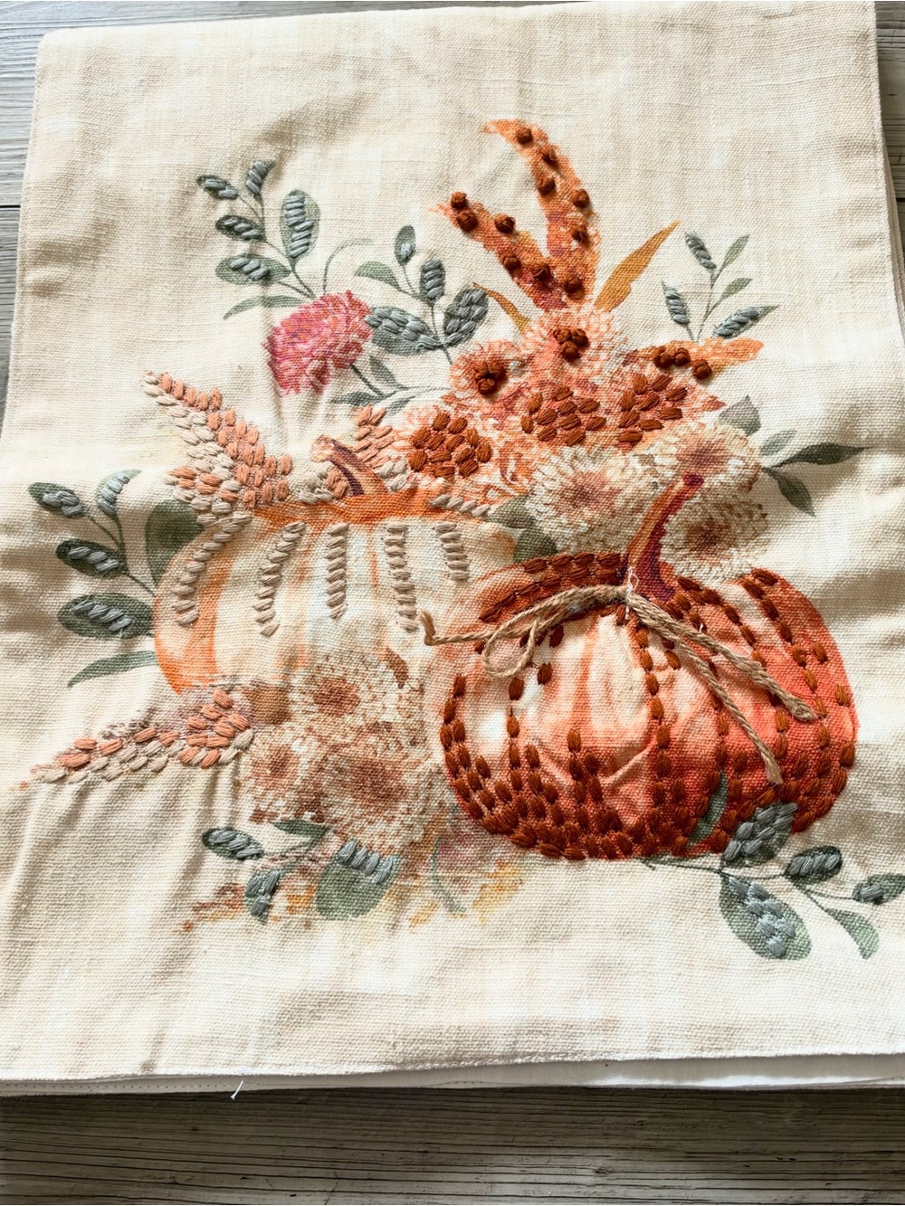 Shabby Chic Embroidered Fall Table Runner 14x70 Inches As Is